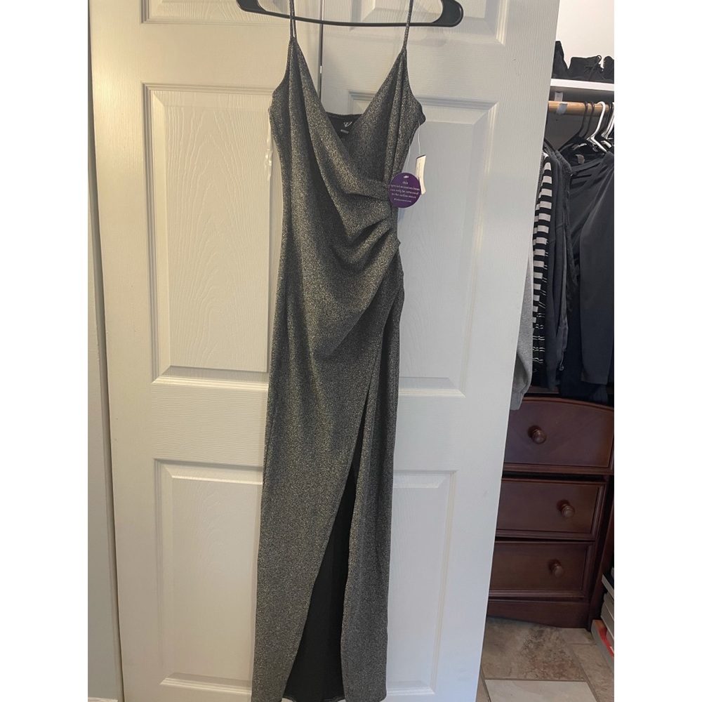 silver evening gown